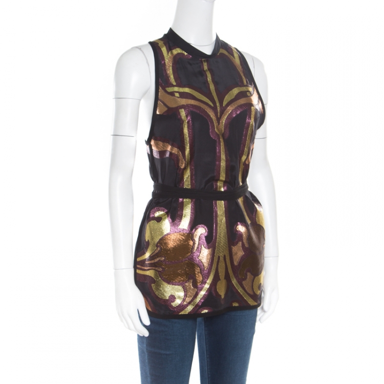 Pre Owned Gucci Black Lurex Metallic Panelled Art Nouveau Top S