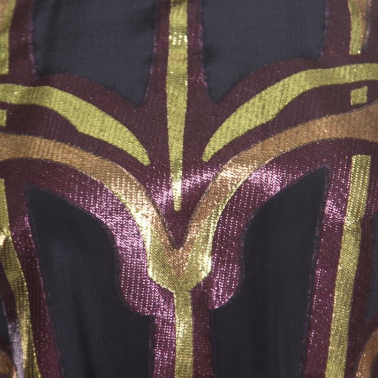 Pre Owned Gucci Black Lurex Metallic Panelled Art Nouveau Top S