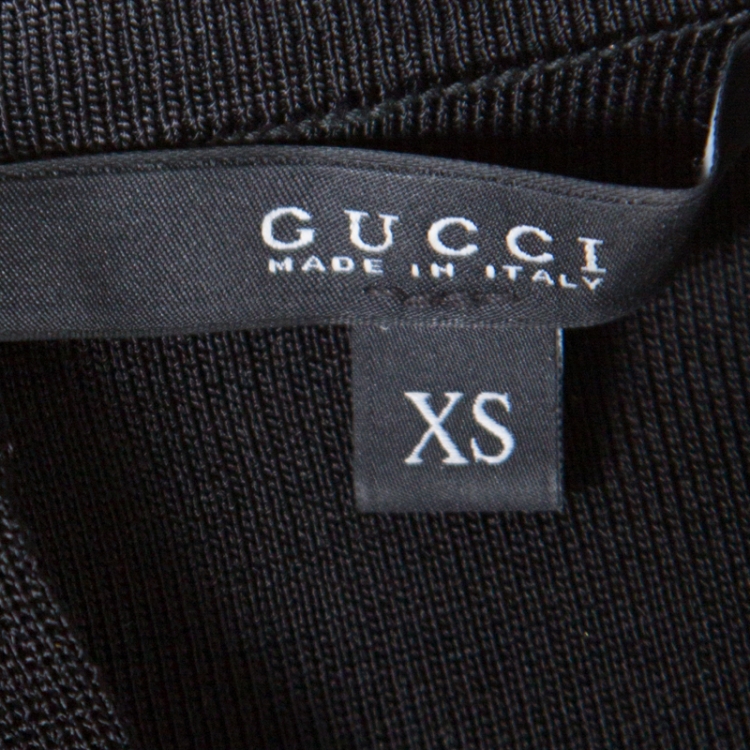 Pre Owned Gucci Black Mesh Insert Ribbed Knit Short Sleeve Top XS