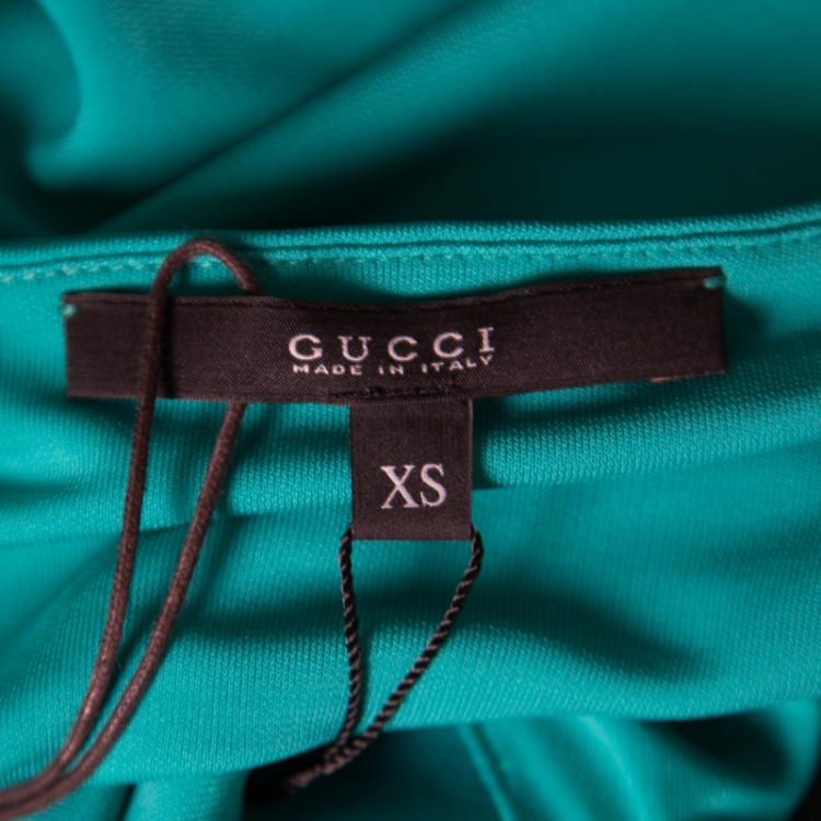 Pre Owned Gucci Emerald Green Jersey Knit Ruffle Detail Halter Top XS