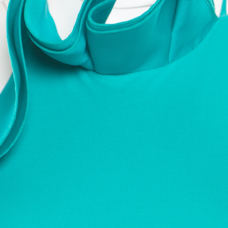 Pre Owned Gucci Emerald Green Jersey Knit Ruffle Detail Halter Top XS