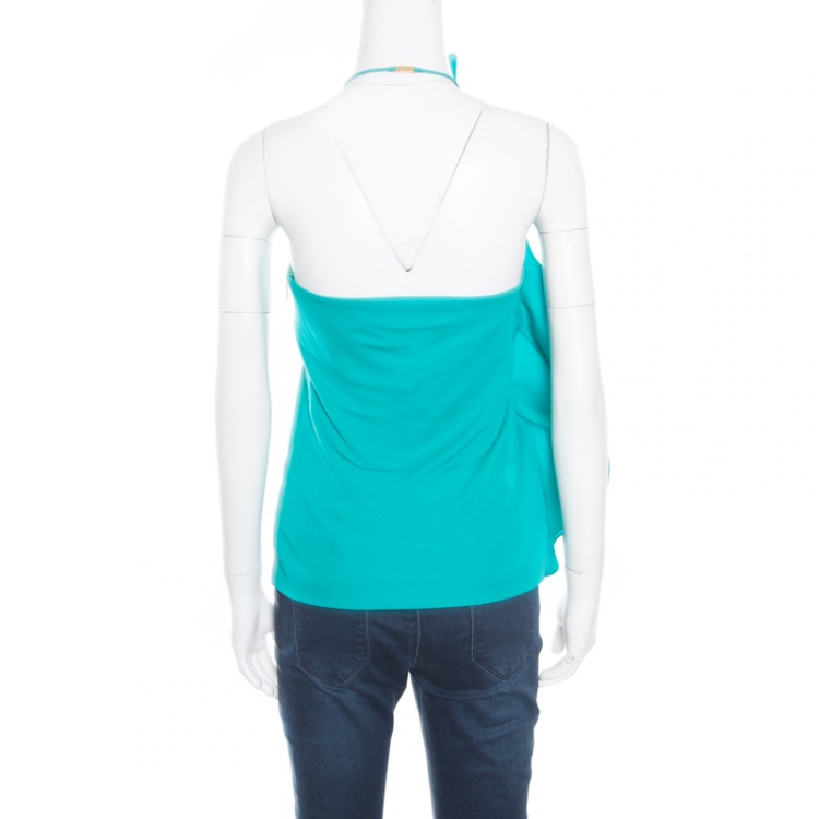 Pre Owned Gucci Emerald Green Jersey Knit Ruffle Detail Halter Top XS