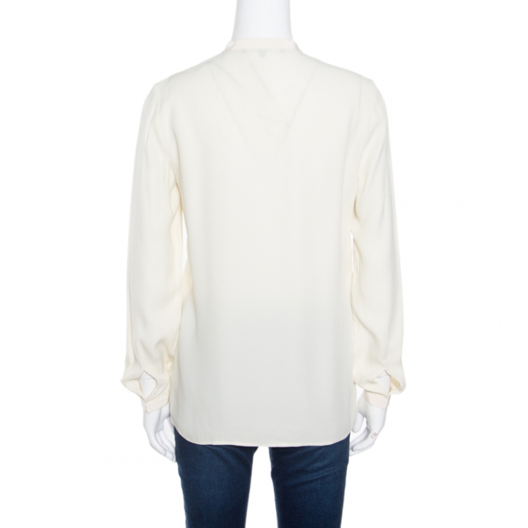 Pre Owned Gucci Cream Grosgrain Trim Detail Long Sleeve Blouse S