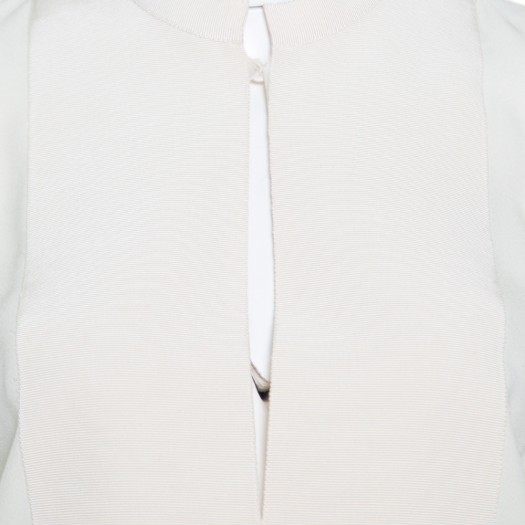 Pre Owned Gucci Cream Grosgrain Trim Detail Long Sleeve Blouse S