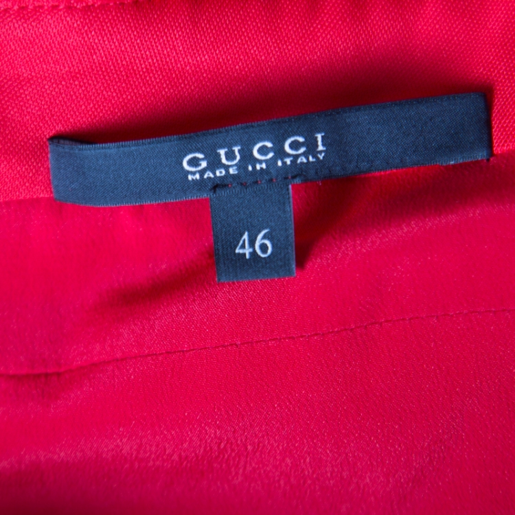 Pre Owned Gucci Red Crepe Knit Dragonfly Brooch Detail Draped One Shoulder Evening Gown L