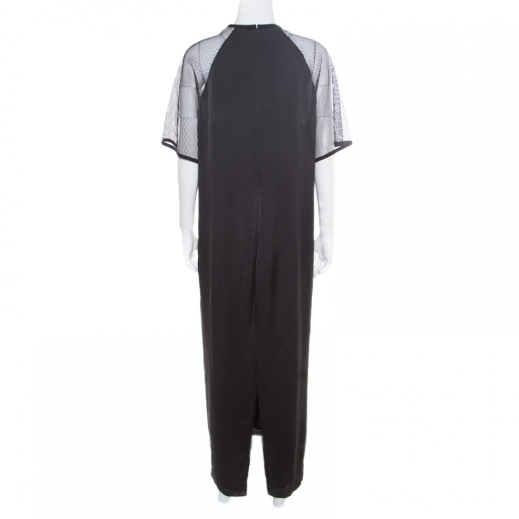 Pre Owned Gucci Black Metallic Silk Jacquard Mesh Sleeve Detail Maxi Dress L