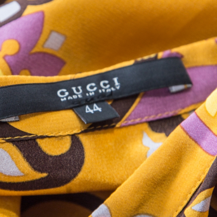Pre Owned Gucci Ochre Yellow Paisley Printed Silk Dolman Sleeve Boxy Blouse M