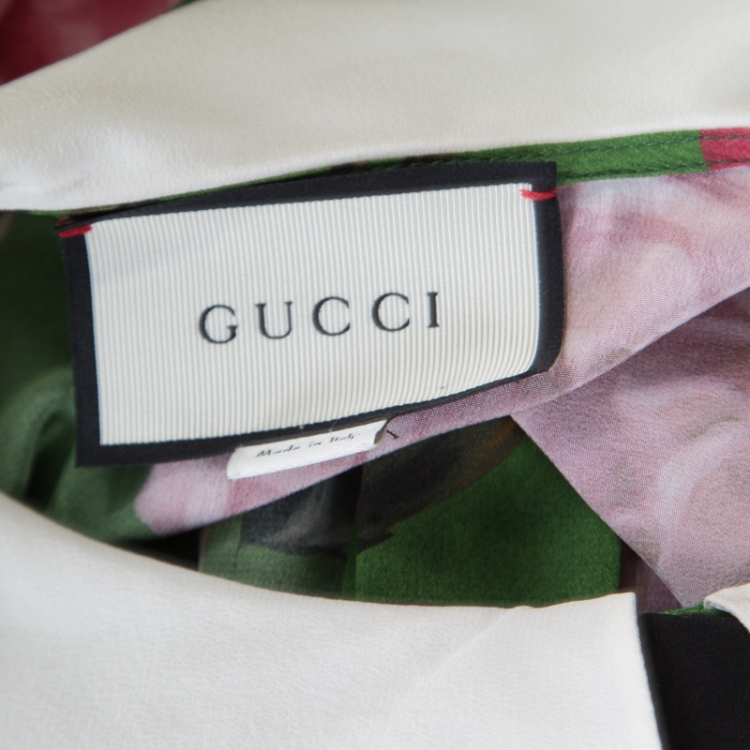 Pre Owned Gucci Green English Rose Printed Silk Crepe de Chine Blouse M
