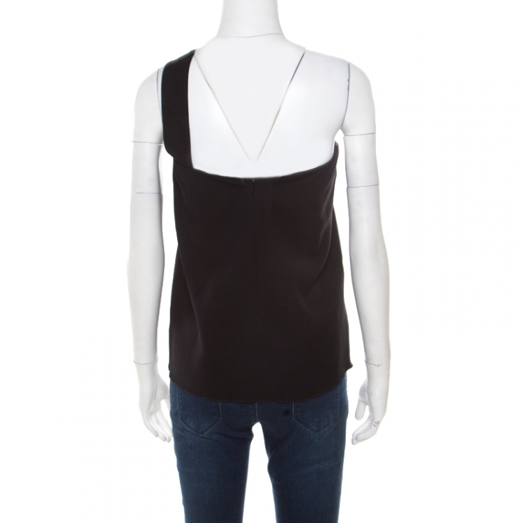 Pre Owned Gucci Black Wool Crepe Embellished Brooch Detail One Shoulder Top S