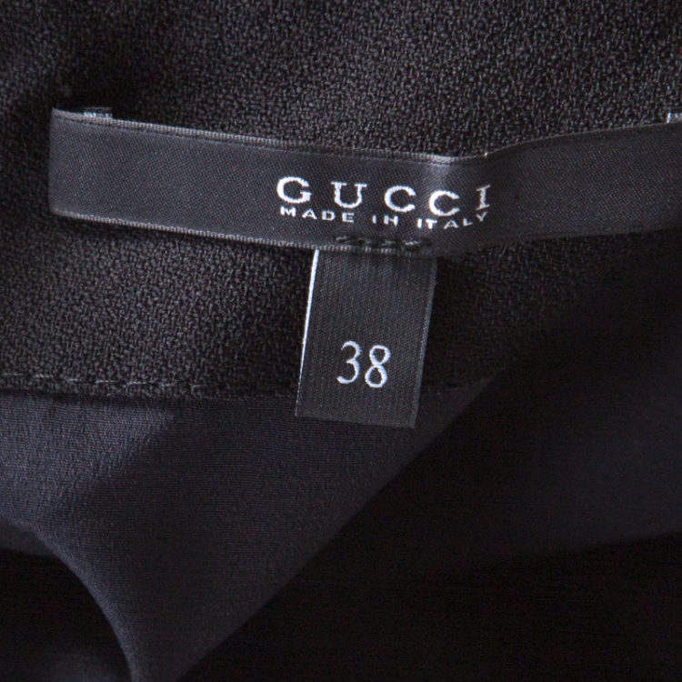Pre Owned Gucci Black Wool Crepe Embellished Brooch Detail One Shoulder Top S