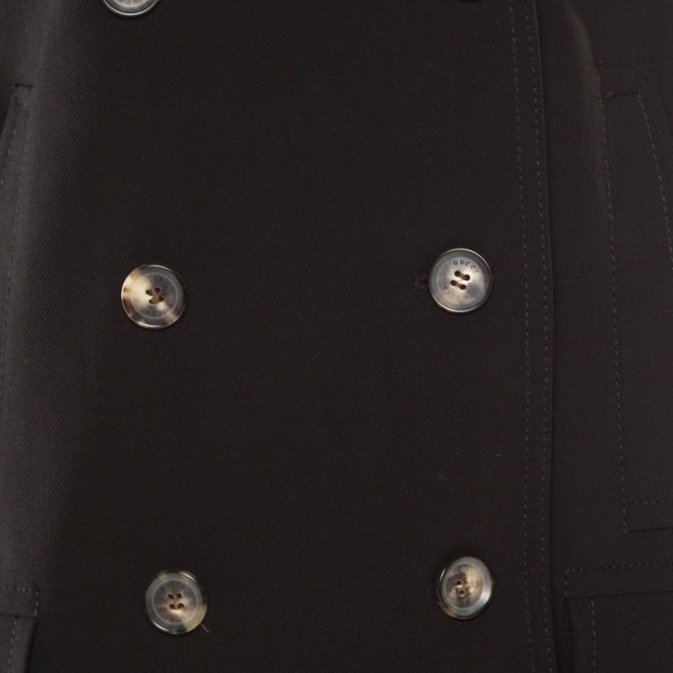 Pre Owned Gucci Black Wool Gabardine Double Breasted Coat S