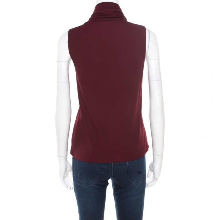 Pre Owned Gucci Burgundy Jersey Draped Neck Detail Sleeveless Top XS