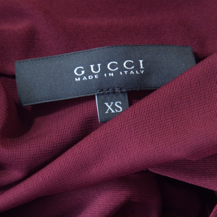 Pre Owned Gucci Burgundy Jersey Draped Neck Detail Sleeveless Top XS
