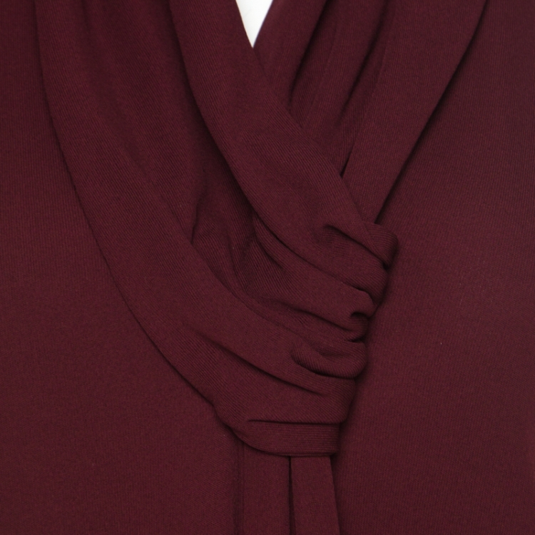 Pre Owned Gucci Burgundy Jersey Draped Neck Detail Sleeveless Top XS