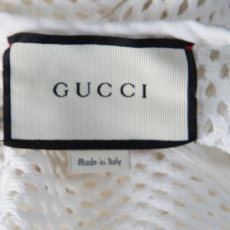 Pre Owned Gucci Off White Perforated Cotton Knit Logo Printed Tank Top M