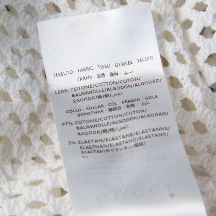 Pre Owned Gucci Off White Perforated Cotton Knit Logo Printed Tank Top M