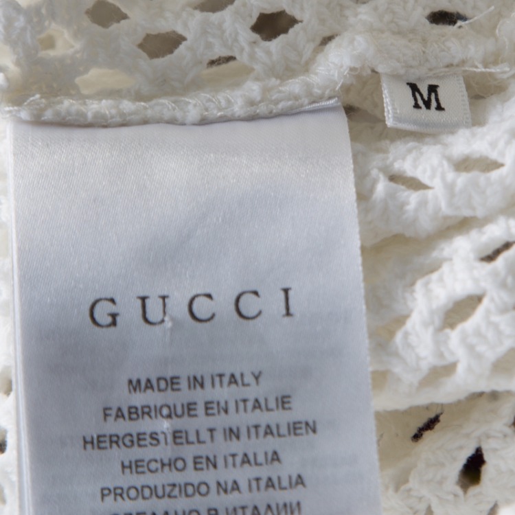 Pre Owned Gucci Off White Perforated Cotton Knit Logo Printed Tank Top M