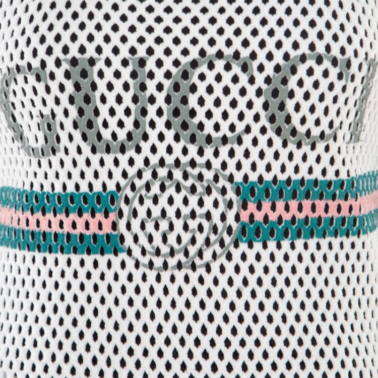 Pre Owned Gucci Off White Perforated Cotton Knit Logo Printed Tank Top M