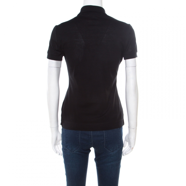 Pre Owned Gucci Black Honeycomb Knit Metal Tipped Collar Polo T-Shirt XS