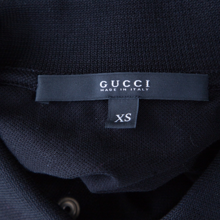 Pre Owned Gucci Black Honeycomb Knit Metal Tipped Collar Polo T-Shirt XS