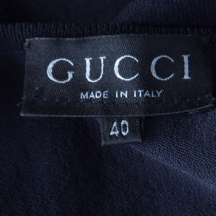 Pre Owned Gucci Black Stretch Knit Leather Buckle Trim Long Sleeve Fitted Top S