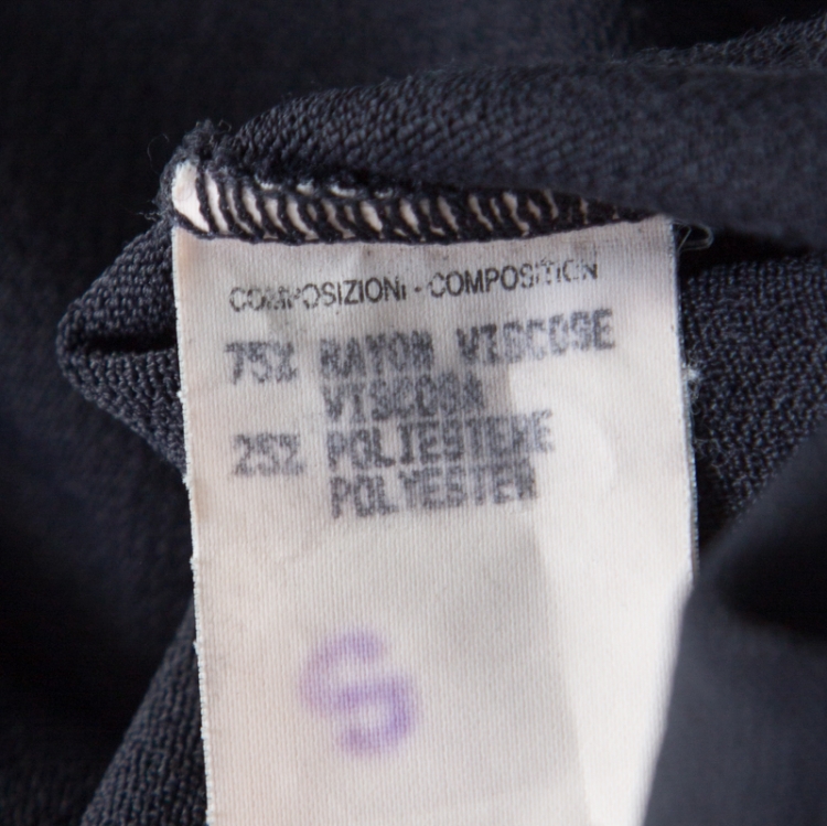 Pre Owned Gucci Black Stretch Knit Leather Buckle Trim Long Sleeve Fitted Top S