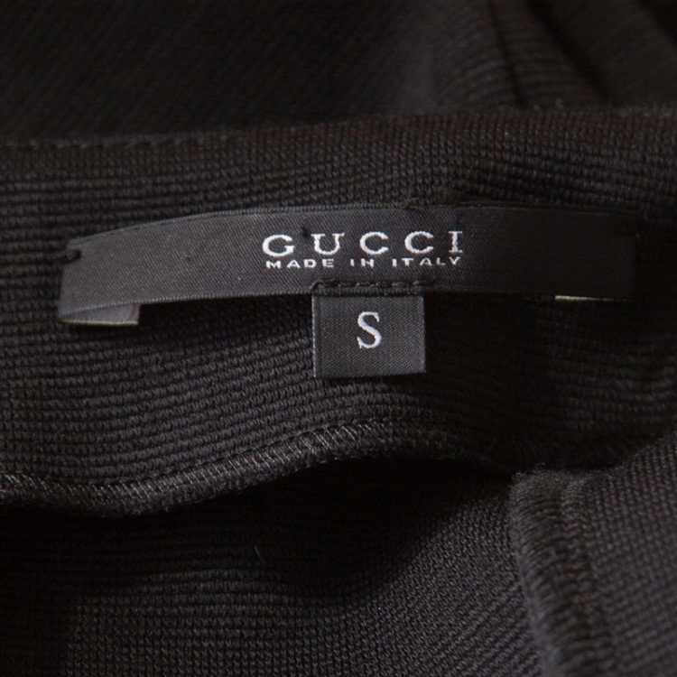 Pre Owned Gucci Black Textured Wool Blend Horsebit Buckled Waist Detail Dress S