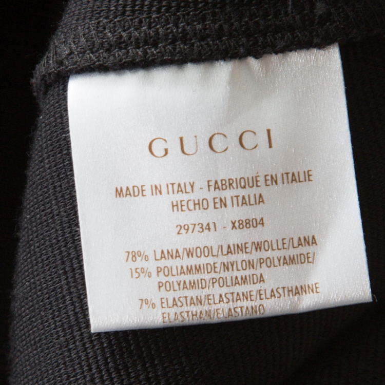 Pre Owned Gucci Black Textured Wool Blend Horsebit Buckled Waist Detail Dress S
