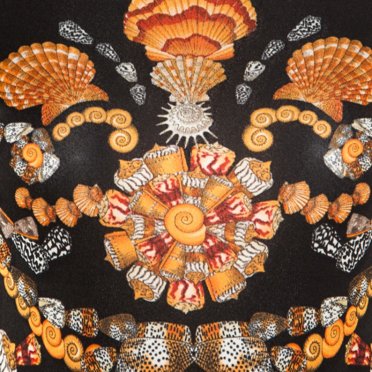 Pre Owned Gucci Black and Gold Sea Shell Print Jersey Shift Dress S