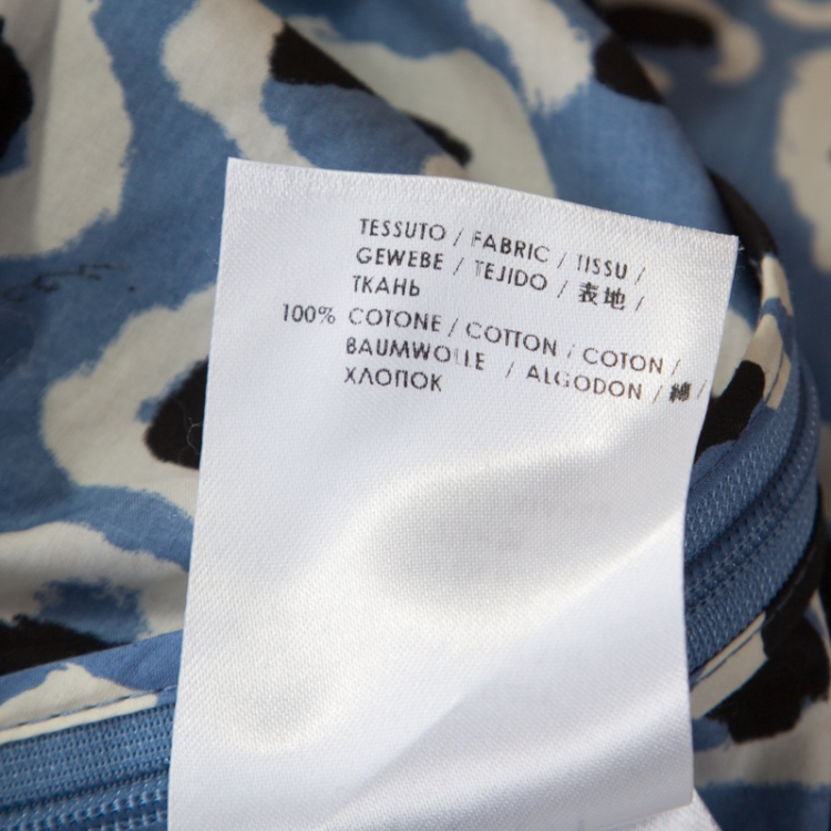 Pre Owned Gucci Blue Leopard Print Cotton Short Sleeve Blouse M