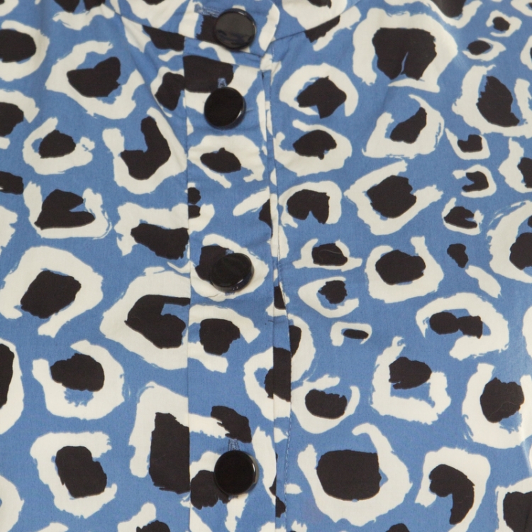 Pre Owned Gucci Blue Leopard Print Cotton Short Sleeve Blouse M