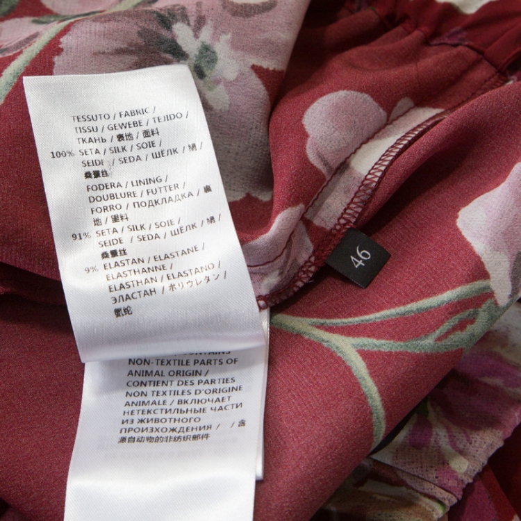 Pre Owned Gucci Maroon Cerise Blooms Printed Silk Crepe de Chine Pajama Pants L