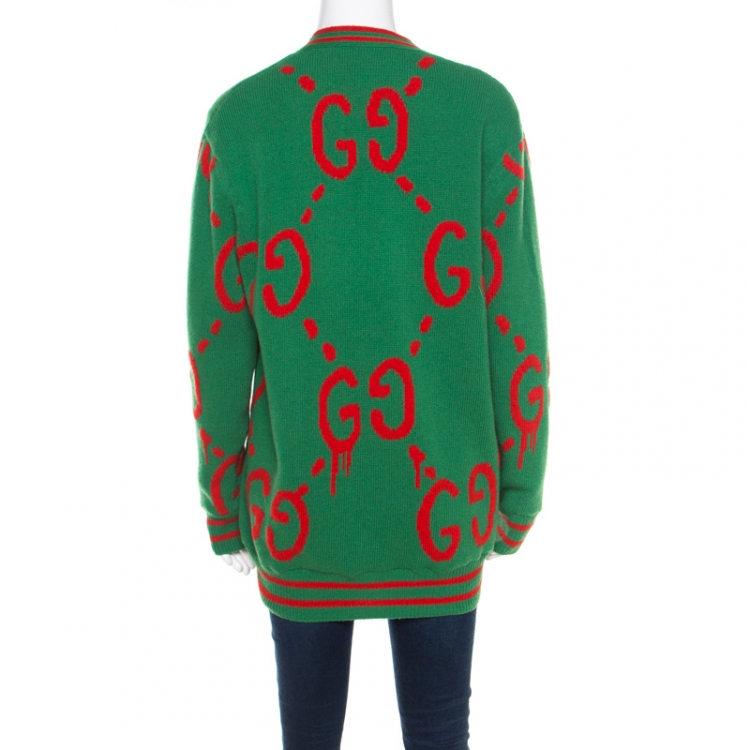 Pre Owned Gucci Multicolor Jacquard Wool and Silk Reversible Ghost Cardigan M