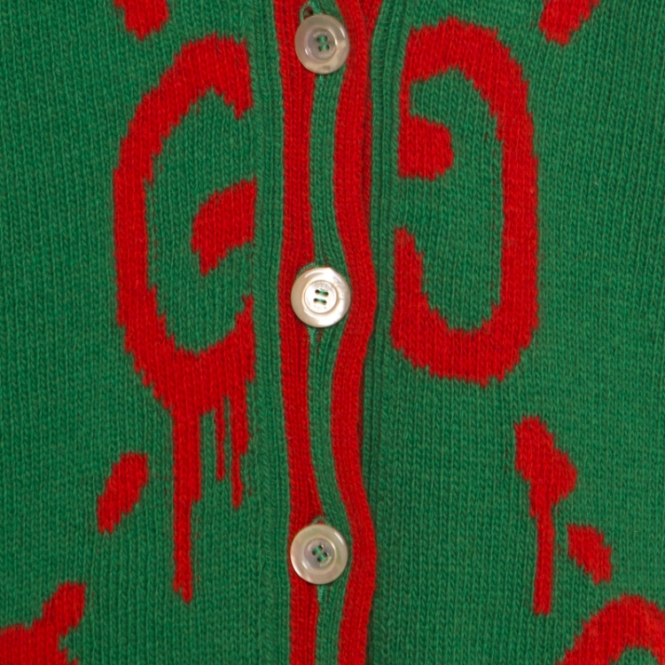 Pre Owned Gucci Multicolor Jacquard Wool and Silk Reversible Ghost Cardigan M
