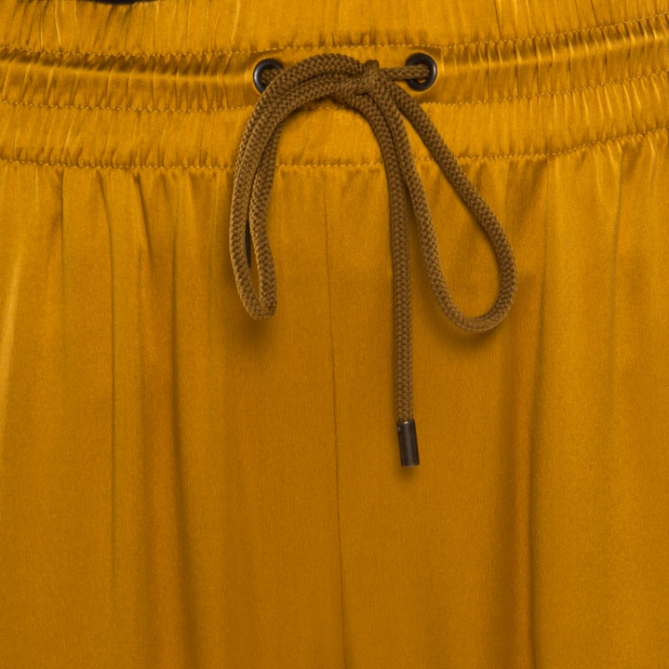 Pre Owned Gucci Gold Silk Drawstring Detail Jogger Pants M