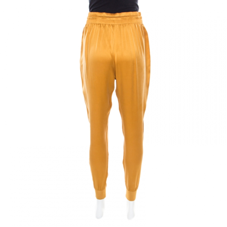 Pre Owned Gucci Gold Silk Drawstring Detail Jogger Pants M