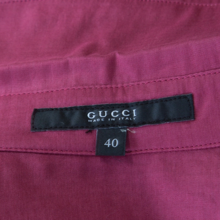 Pre Owned Gucci Pink Cotton Horsebit Epaulette Detail Long Sleeve Shirt S