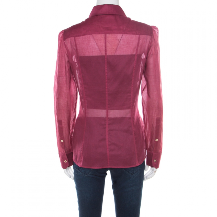 Pre Owned Gucci Pink Cotton Horsebit Epaulette Detail Long Sleeve Shirt S