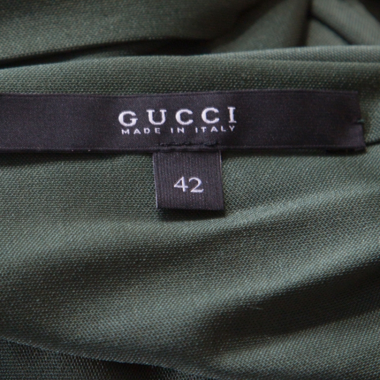 Pre Owned Gucci Forest Green Plunge Neck Belted Wrap Dress M