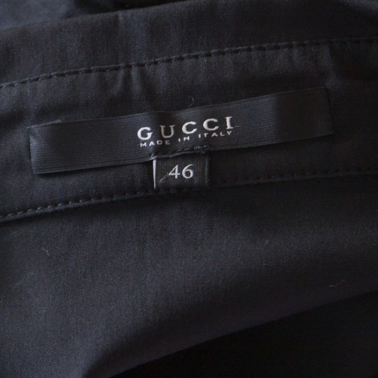 Pre Owned Gucci Black Cotton Bow Brooch Detail Short Sleeve Shirt L