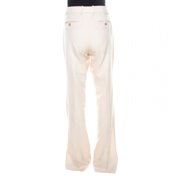 Pre Owned Gucci Cream Wool Straight Fit Pants M