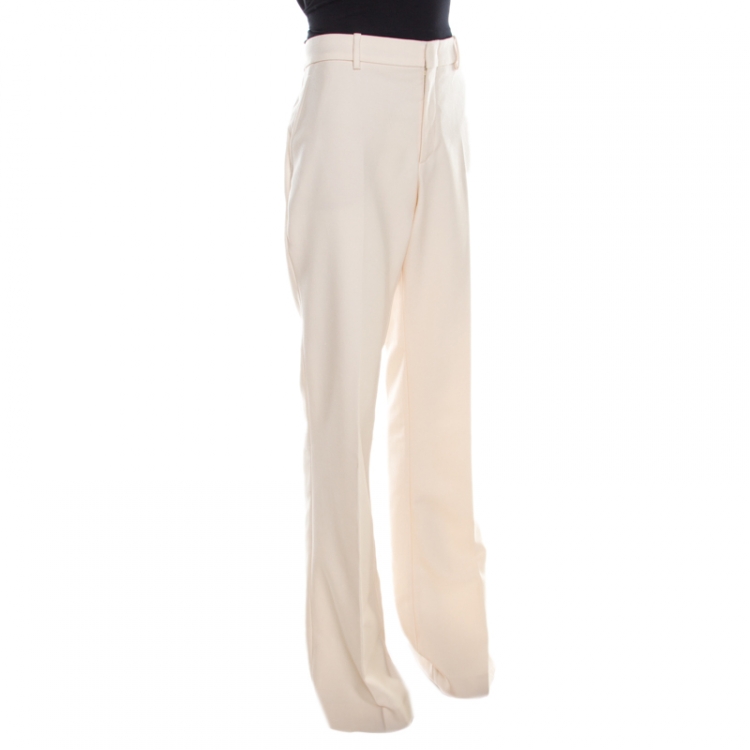 Pre Owned Gucci Cream Wool Straight Fit Pants M