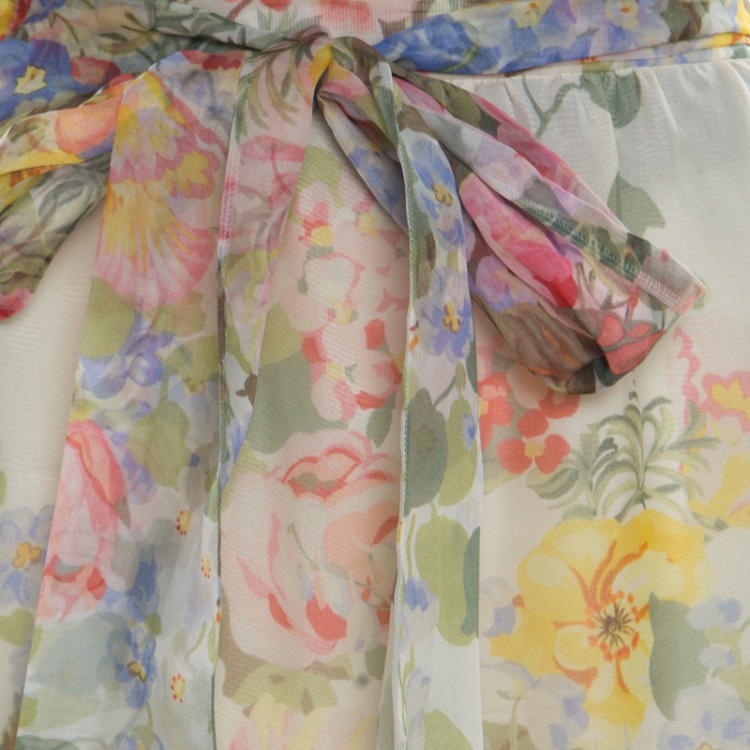 Pre Owned Gucci Floral Printed Sheer Silk Lace Underlay Belted Maxi Skirt S
