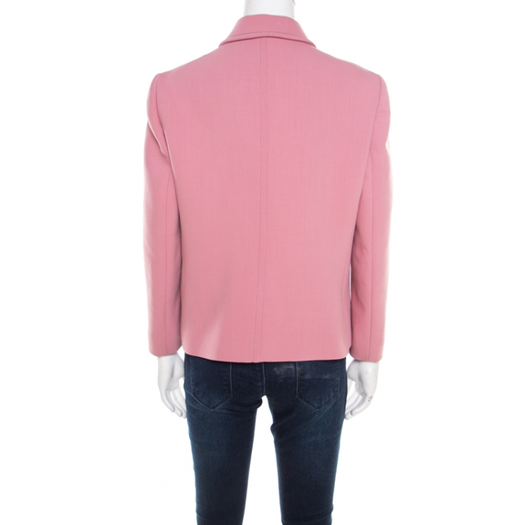 مملوكة مسبقًا Gucci Dusty Pink Wool Logo Button Detail Double Breasted Blazer L