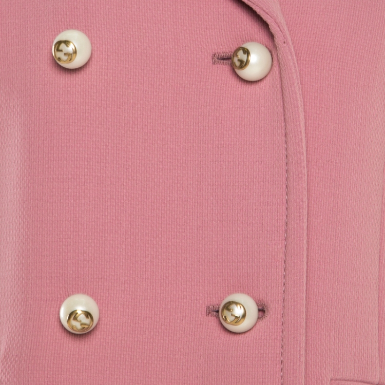 مملوكة مسبقًا Gucci Dusty Pink Wool Logo Button Detail Double Breasted Blazer L
