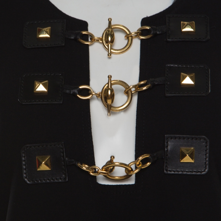 Pre Owned Gucci Black Wool Toggle Detail Long Sleeve Belted Dress M
