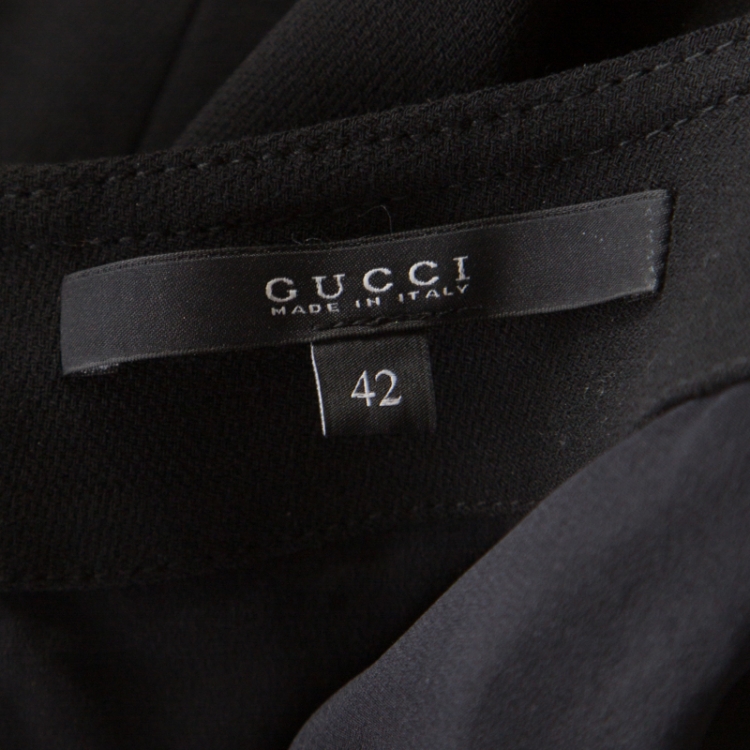 Pre Owned Gucci Black Wool Toggle Detail Long Sleeve Belted Dress M