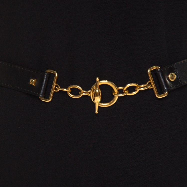 Pre Owned Gucci Black Wool Toggle Detail Long Sleeve Belted Dress M