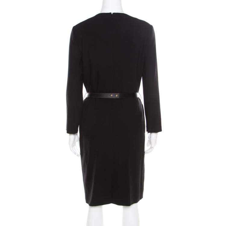 Pre Owned Gucci Black Wool Toggle Detail Long Sleeve Belted Dress M