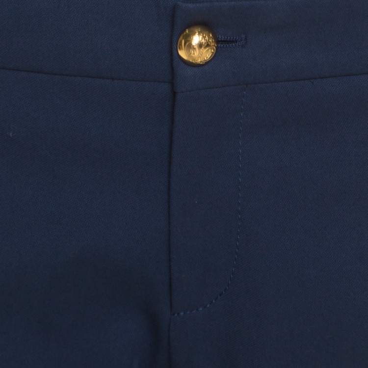 Pre Owned Gucci Blue Cotton Logo Button Detail Tailored Trousers M